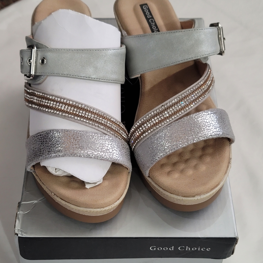 Good Chic Silver and Tan Women's Sandals